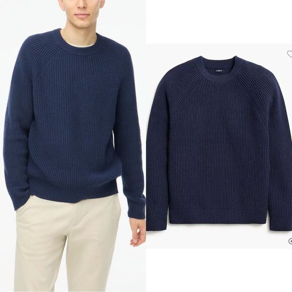 NWT J CREW Factory Raglan shaker-stitch crewneck sweater in Navy Beach - Picture 1 of 6